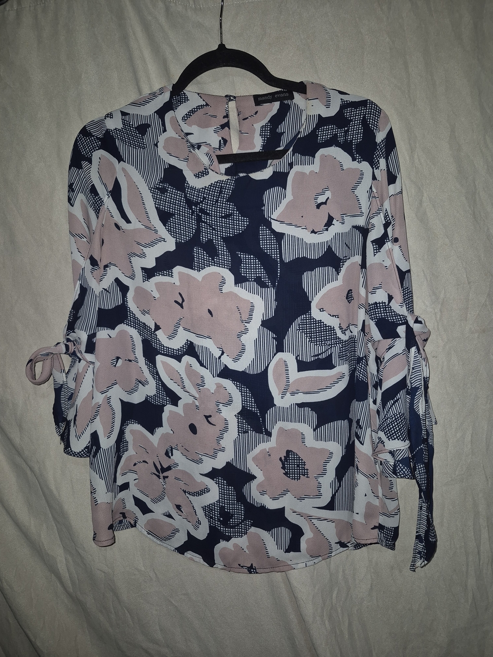Navy Floral Tie-Sleeve Long Sleeve Top - Blush Accents